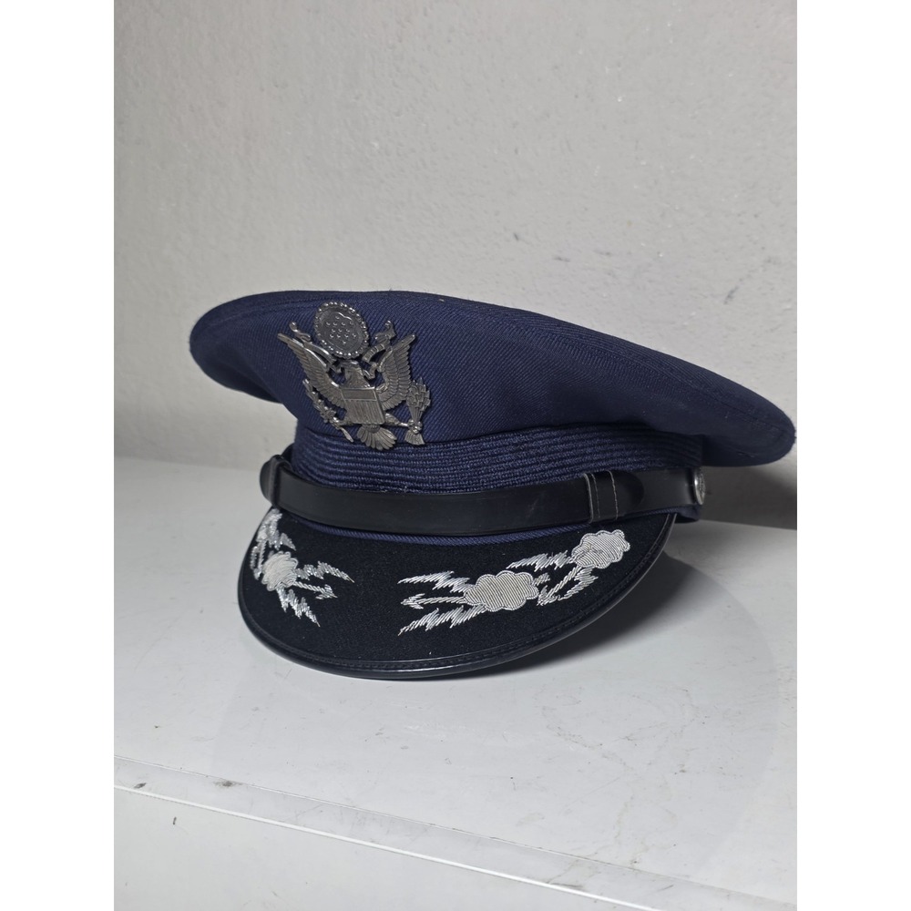 Vintage 60's Vietnam Era Officer Issued USAF Air Force Service Cap Blue Sz 7 3/8